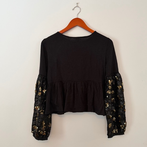 Anthropologie Neale Sequined Peplum Top - Picture 5 of 5